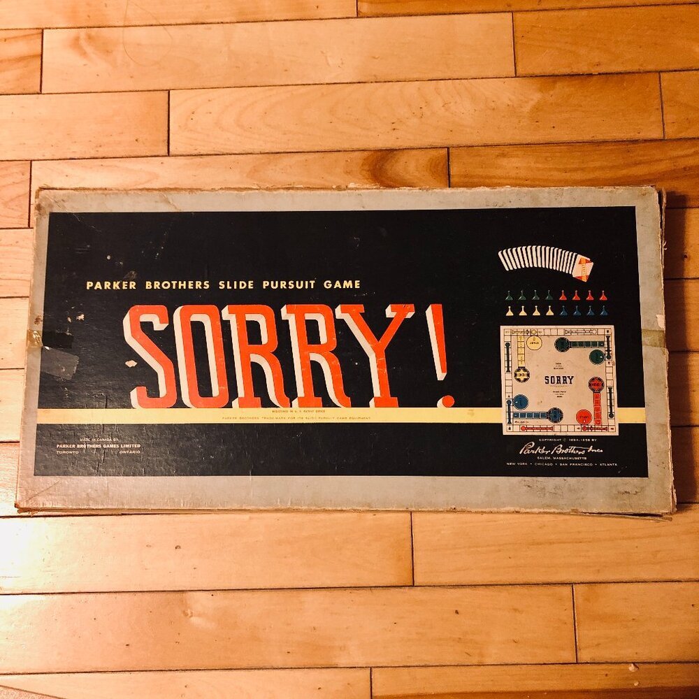 ORIGINAL 1958 Vintage Sorry COMPLETE Parker Brothers slide pursuit Classic Ed.